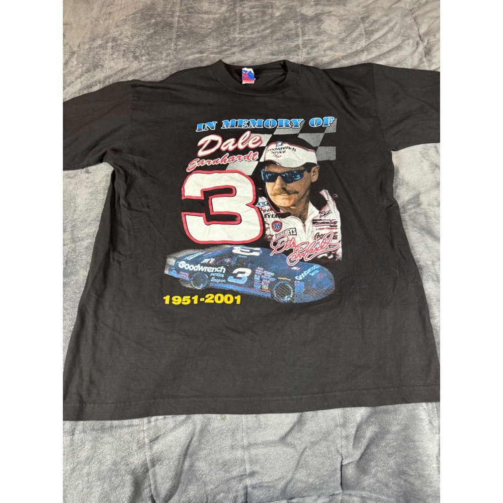 Dale Earnhardt In Memory Of 3 NASCAR Memorial T-Shirt Black USA Athletic Large